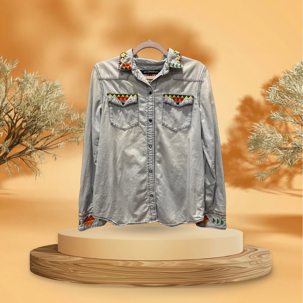 Stunning Embroidered Driftwood Denim Shirt